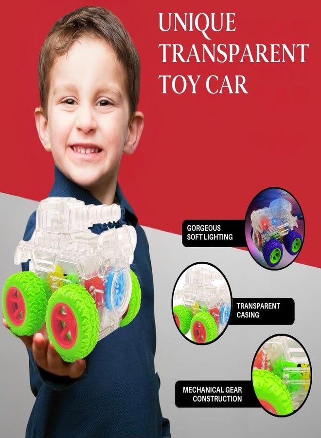 بلس بوينت دبابة صغيرة شفافة من PLUSPOINT، مزودة بإضاءة وتروس قابلة للدوران 360 درجة، لعبة ميكانيكية تحاكي التروس، هدية مثالية للأطفال من الجنسين في أعياد الميلاد، لعبة مركبة عسكرية تعمل بالاحتكاك للأطفال من الجنسين. - Image 3